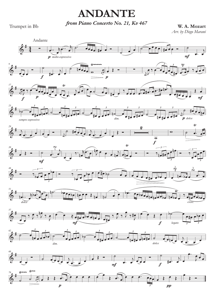 Andante from Concerto No. 21 for Trumpet and Piano Andante from Concerto No. 21 for Trumpet and Piano Trumpet Solo scores gallery preview page 1