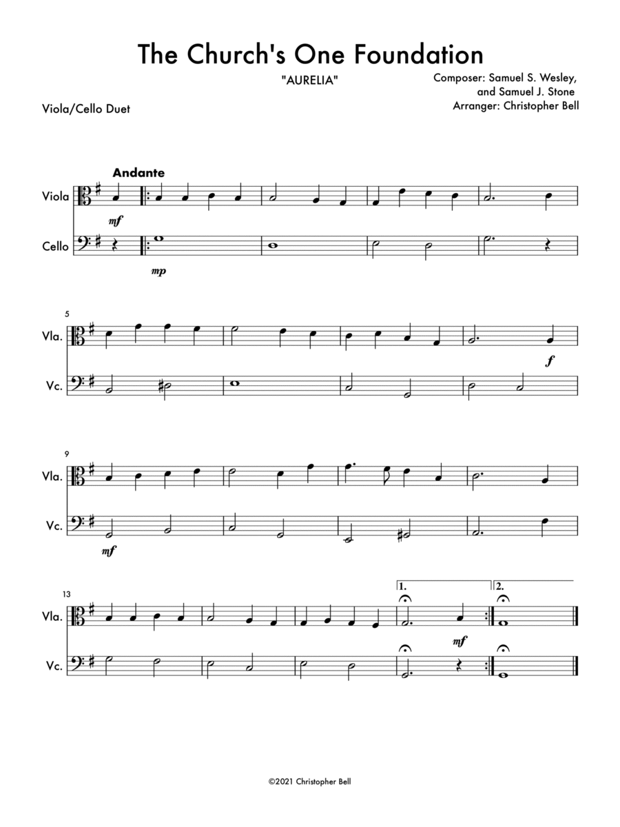 The Church's One Foundation - Viola/Cello Duet String Duet scores gallery preview page 1