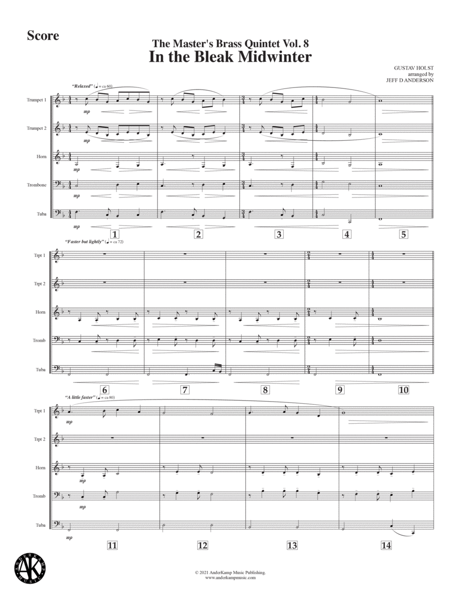 In the Bleak Midwinter for brass quintet Brass Quintet scores gallery preview page 1