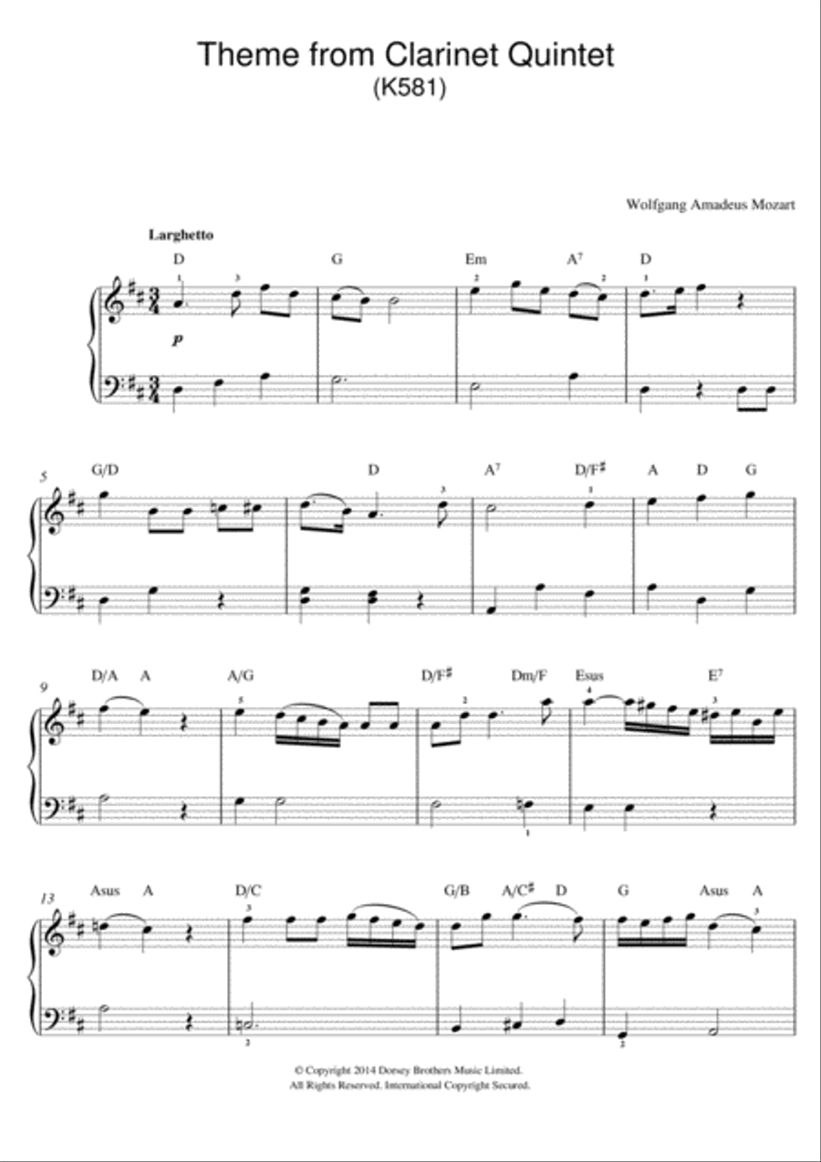 Theme From Clarinet Quintet, K581 Clarinet Quintet scores gallery preview page 1
