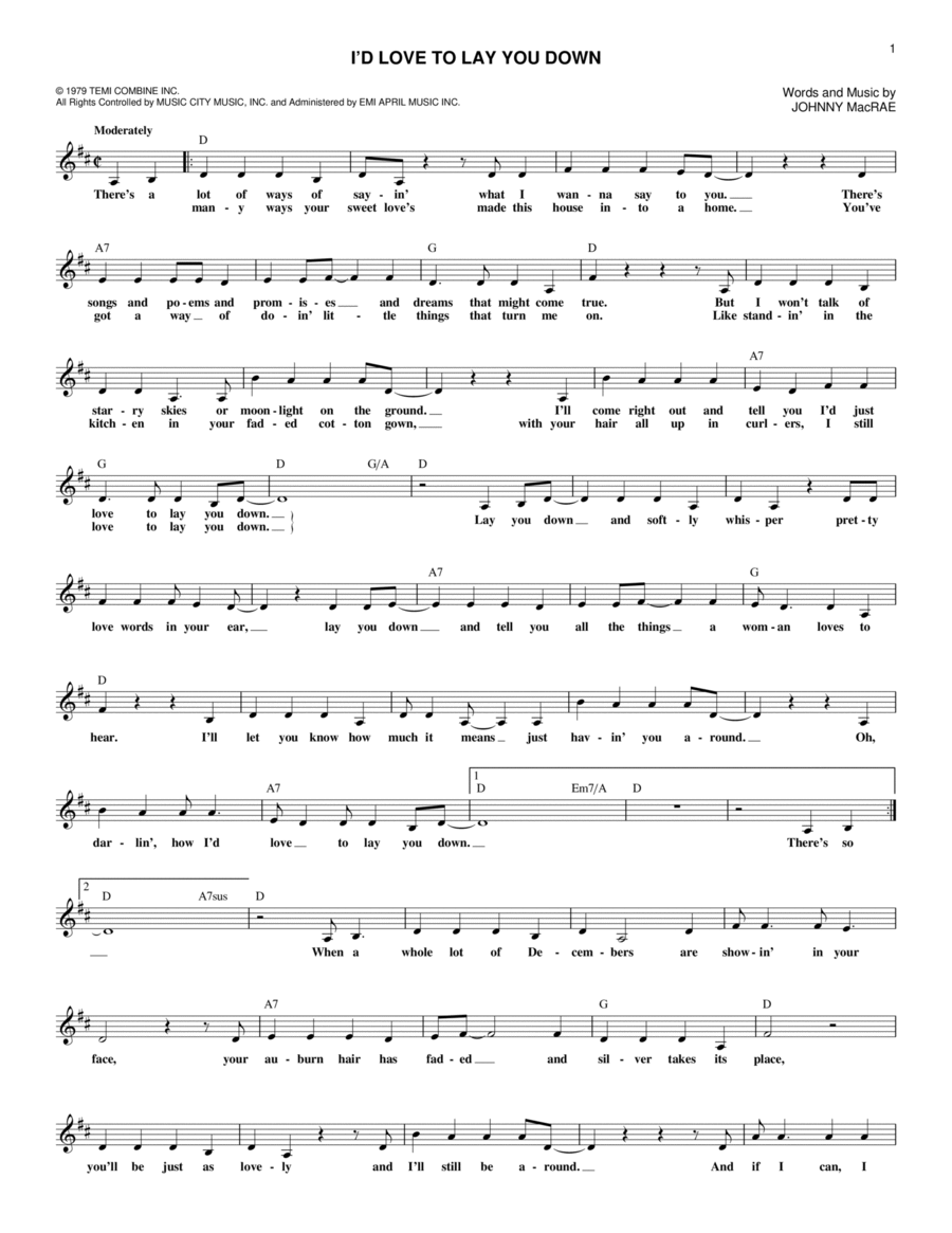 I'd Love To Lay You Down Piano scores gallery preview page 1