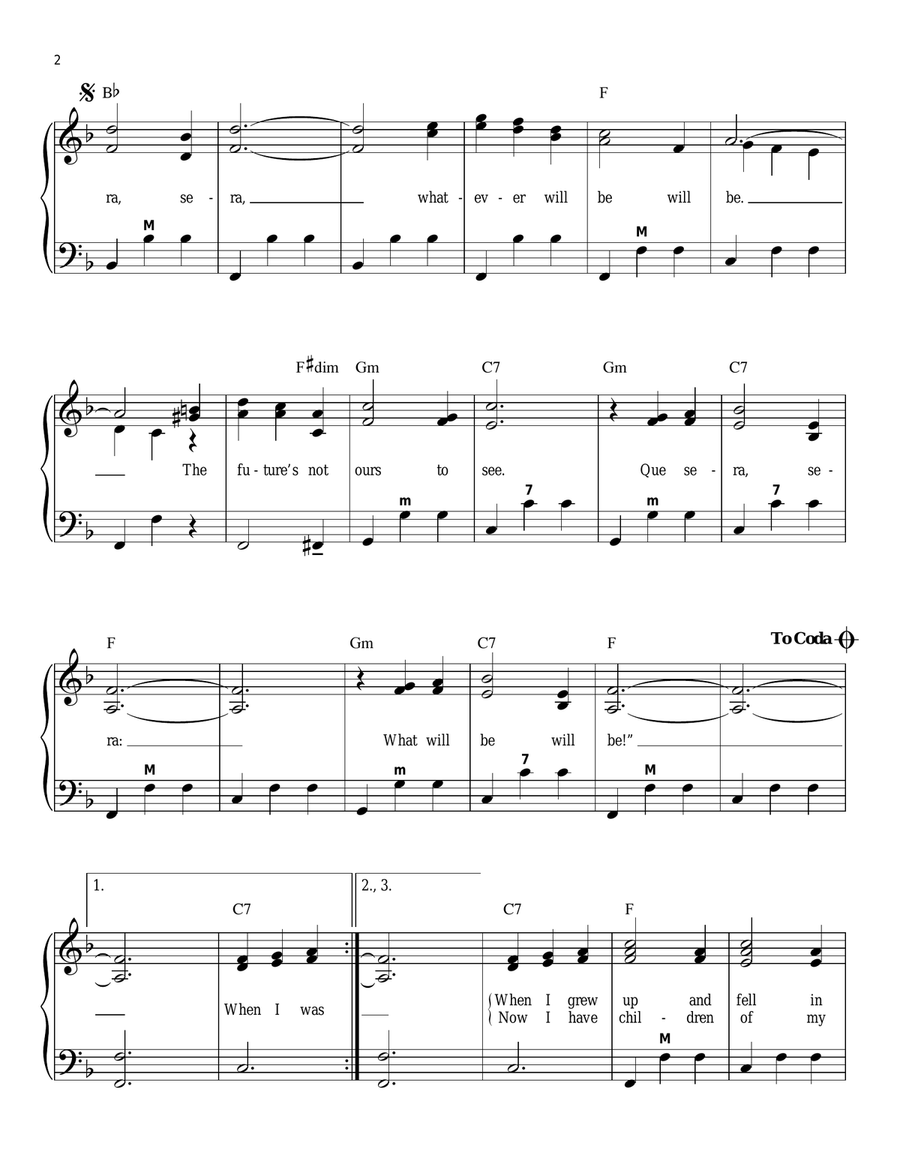 Que Sera, Sera (Whatever Will Be, Will Be) Piano scores gallery preview page 2