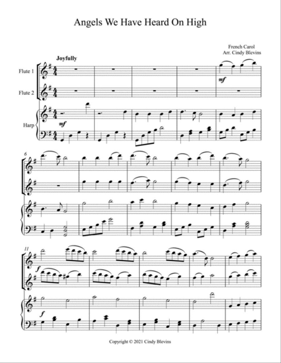 Angels We Have Heard On High, Two Flutes and Harp Flute Duet scores gallery preview page 2
