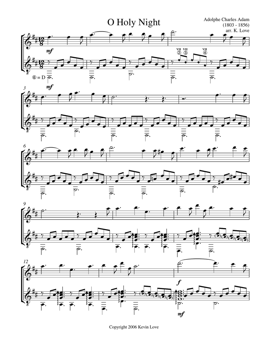 O Holy Night (Violin and Guitar) - Score and Parts String Duet scores gallery preview page 1