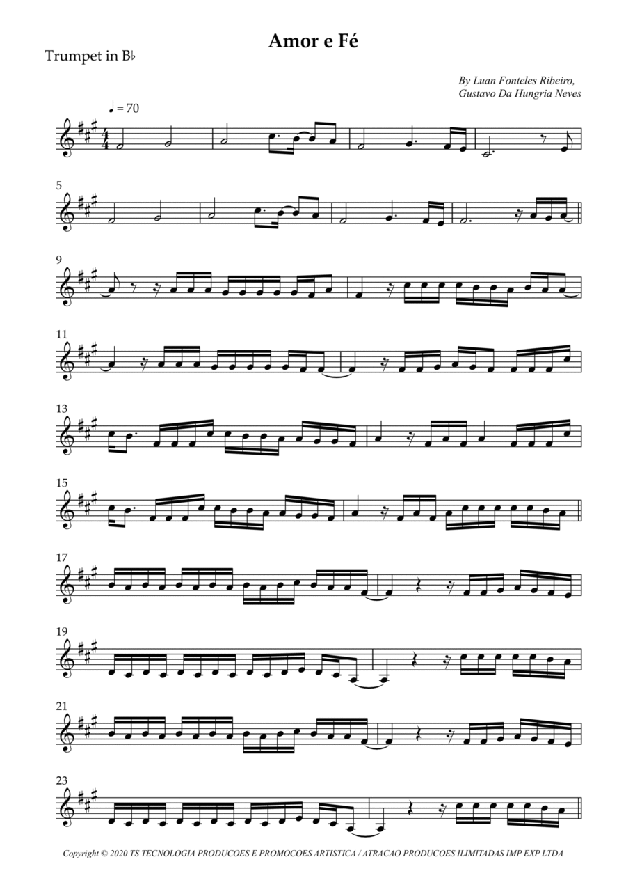 Amor E Fe Amor E Fe B-Flat Trumpet scores gallery preview page 1