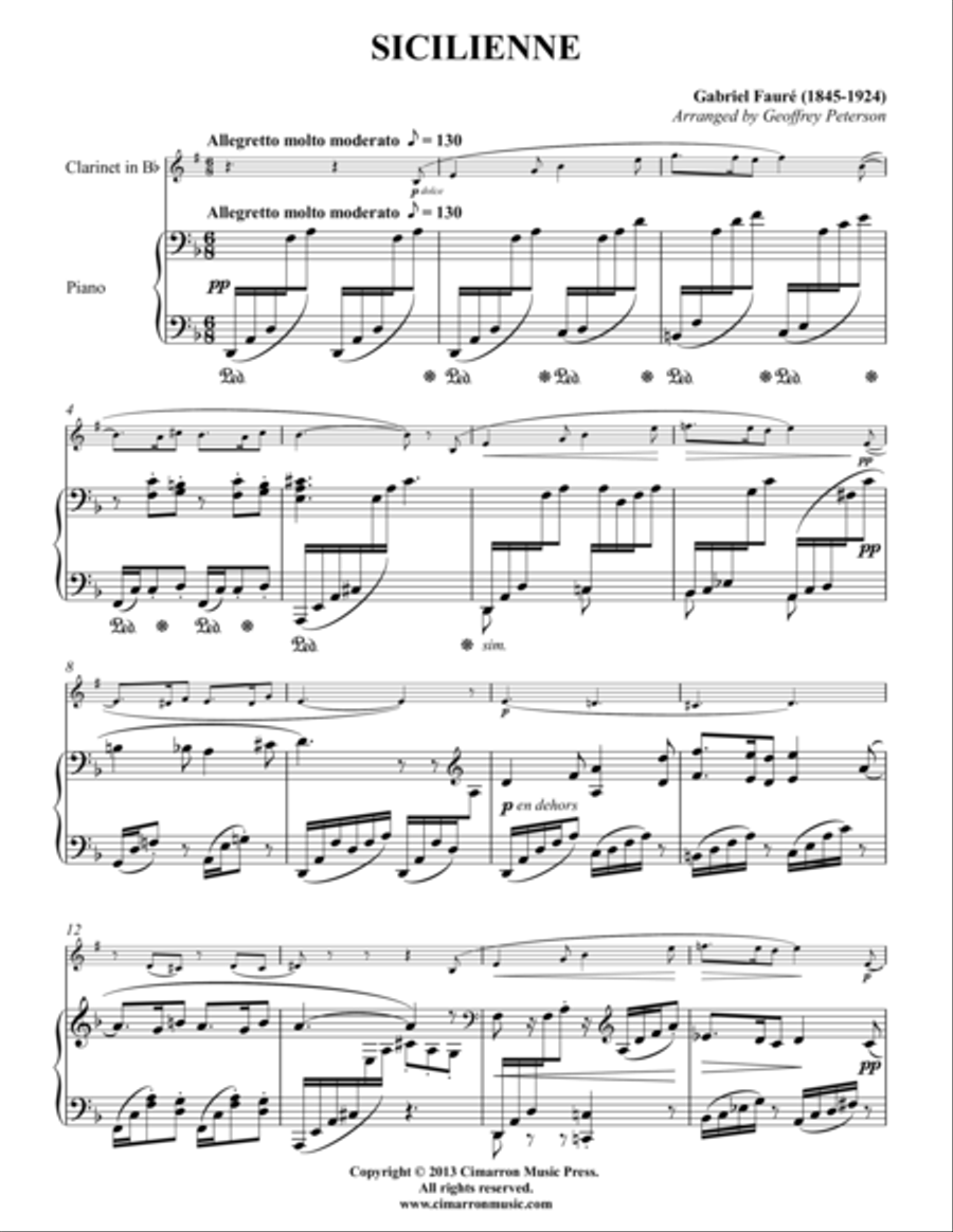 Sicilienne Clarinet Solo scores gallery preview page 1