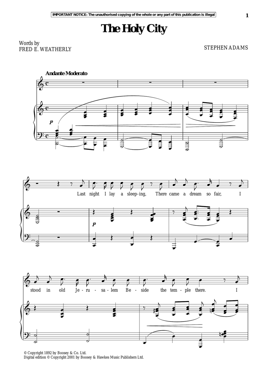 The Holy City Piano, Vocal scores gallery preview page 1