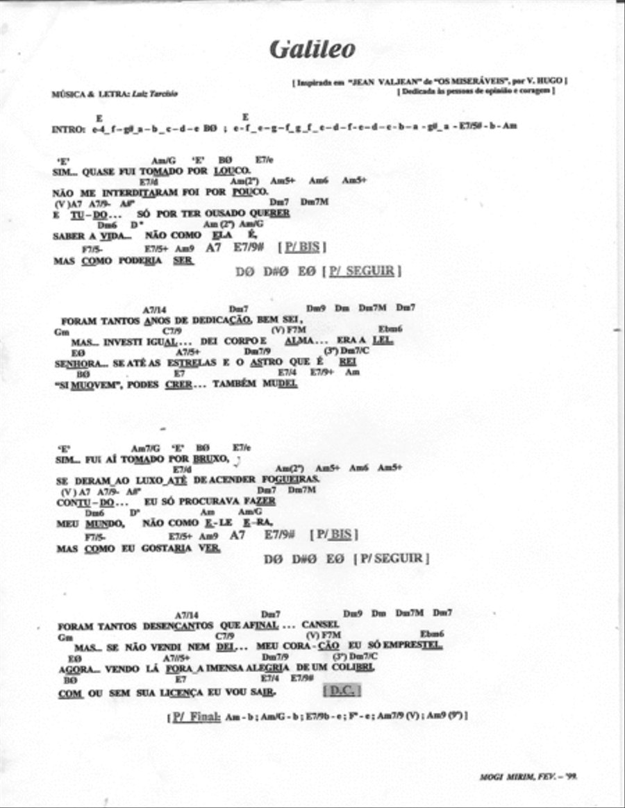 Galileo: It's a song the Bossa Nova rythm Guitar Solo scores gallery preview page 1