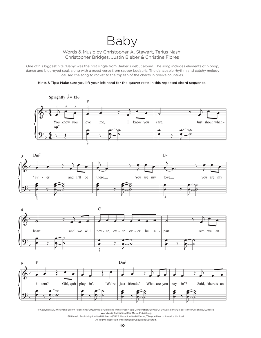 Baby (feat. Ludacris) Easy Piano scores gallery preview page 1