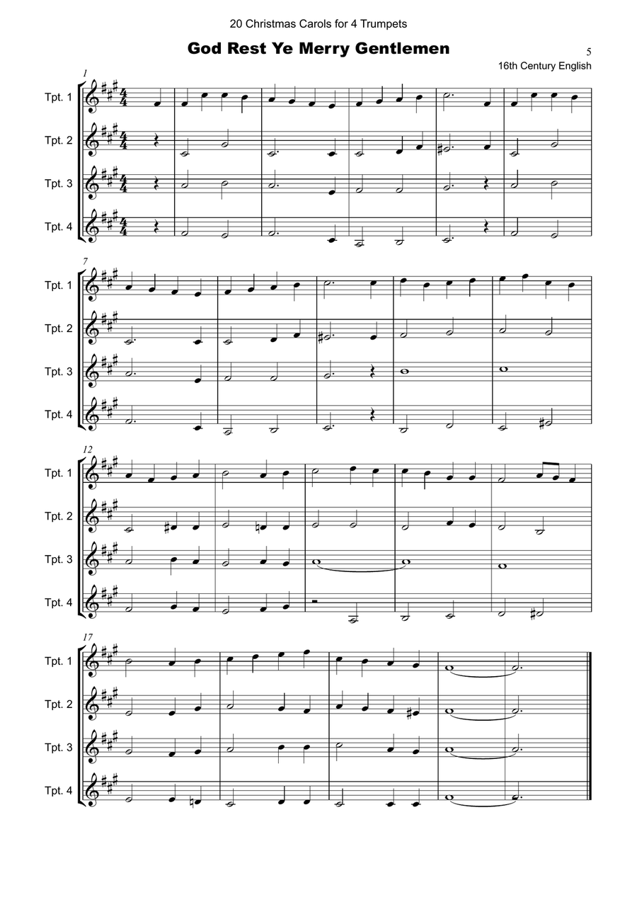 20 Favourite Christmas Carols for Trumpet Quartet Brass Ensemble scores gallery preview page 6