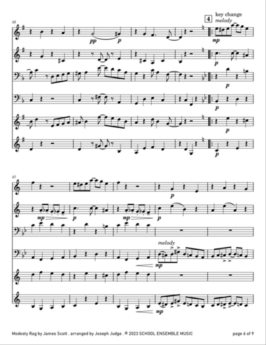 Modesty Rag by James Scott for Brass Quartet in Schools Brass Quartet scores gallery preview page 6