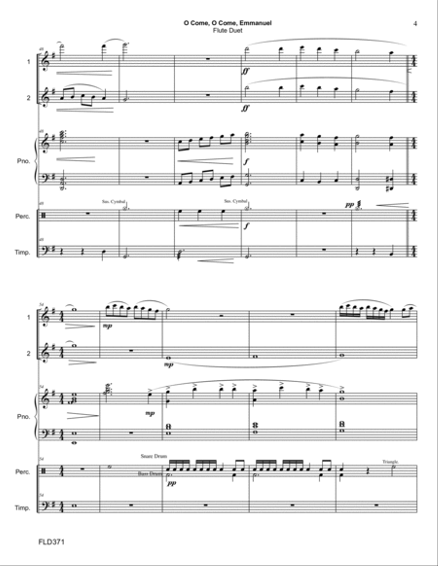 O COME, O COME EMMANUEL/COME THOU LONG-EXPECTED JESUS - FLUTE DUET with Piano & optional Percussion Flute Duet scores gallery preview page 4