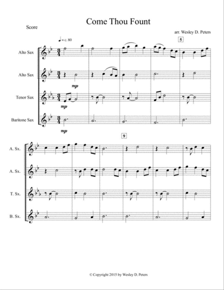 Come Thou Fount of Every Blessing (Sax Quartet) Saxophone Quartet scores gallery preview page 4