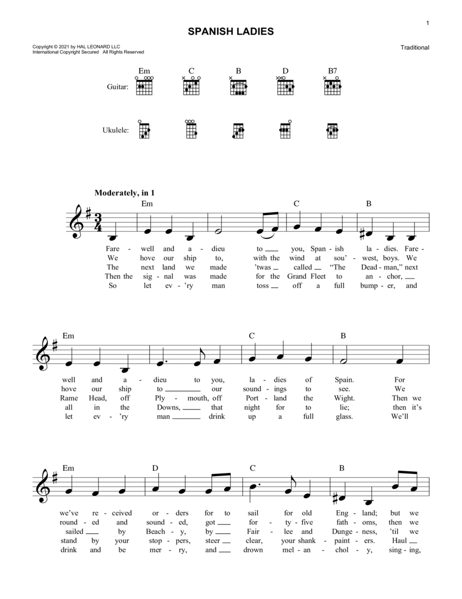 Spanish Ladies Piano scores gallery preview page 1