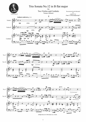 Book cover for Albinoni - Trio Sonata No.12 in B flat major Op.1 for Two Violins and Cembalo or Piano