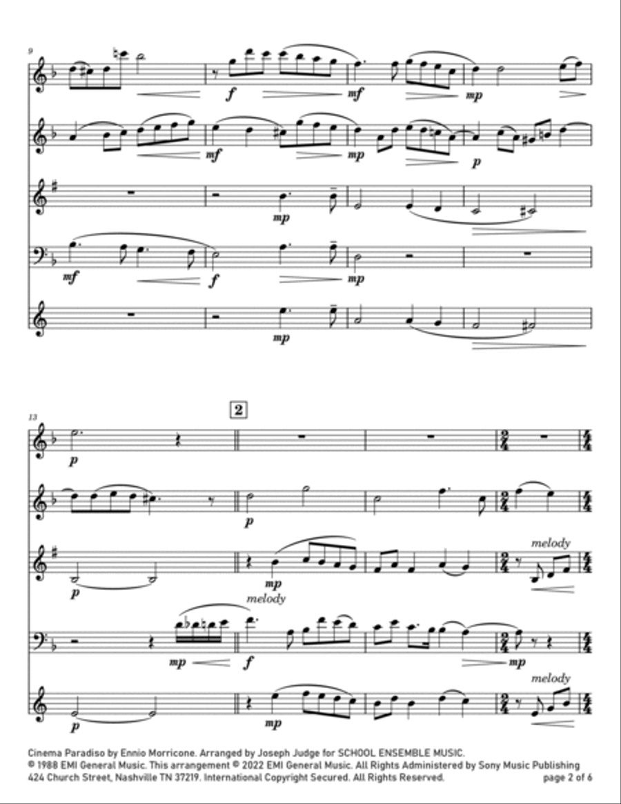Cinema Paradiso Woodwind Quartet scores gallery preview page 2