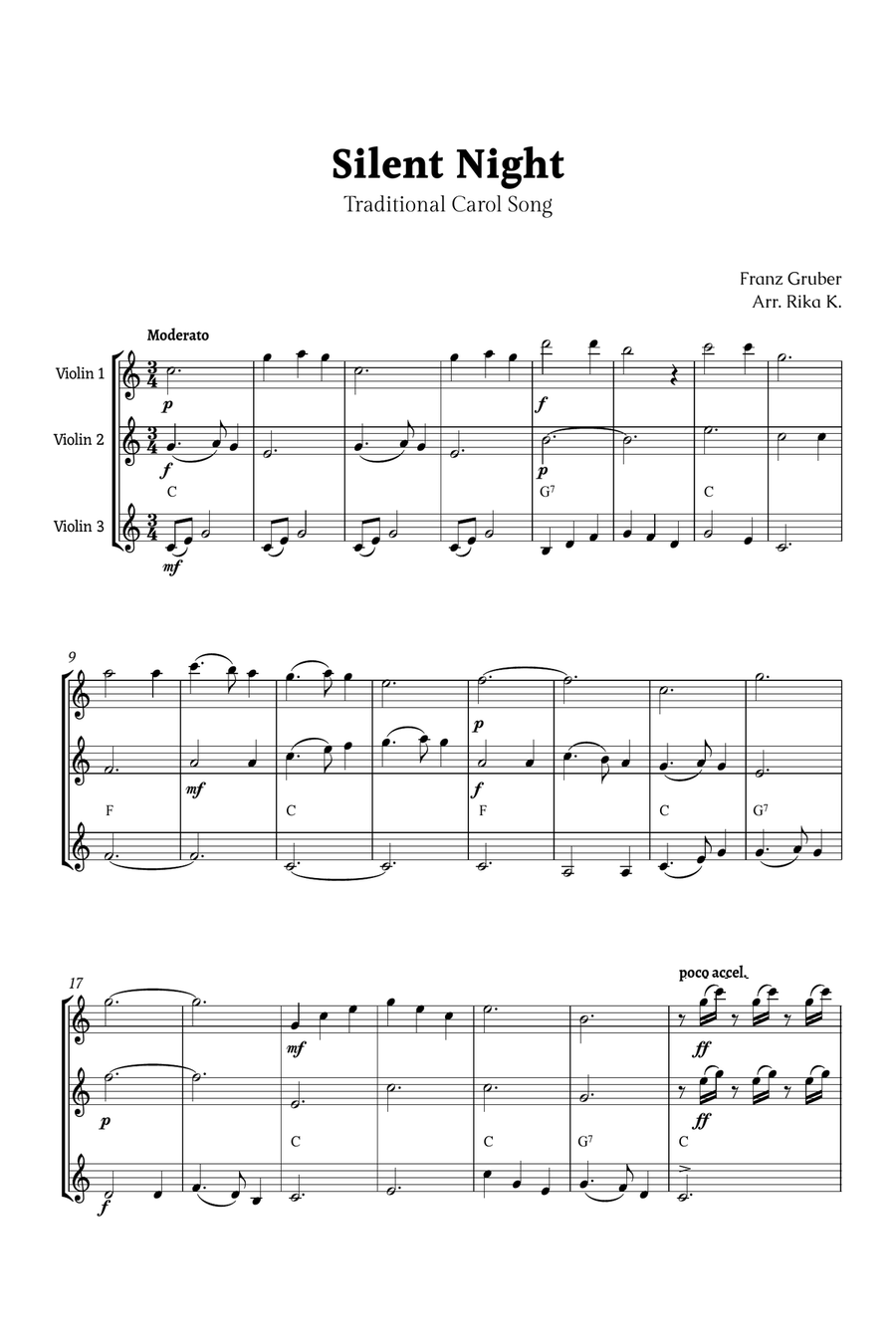 Silent Night for Violin Trio String Trio scores gallery preview page 1