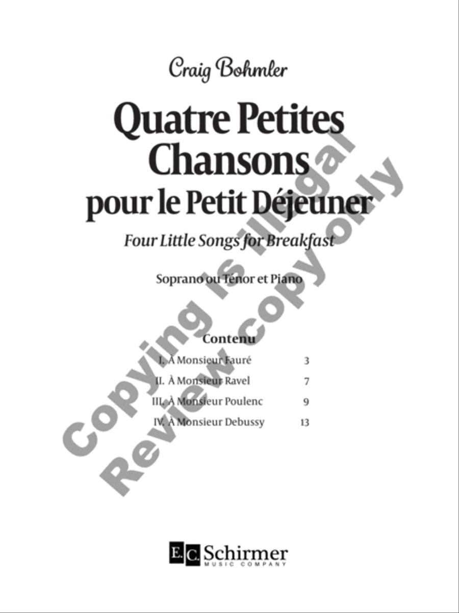 Quatre Petites Chansons pour le Petit Déjeuner Piano scores gallery preview page 2