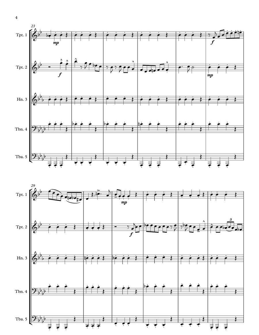 Battle Hymn of the Republic for Brass Quintet (jazz for 5 brass series) Brass Quintet scores gallery preview page 4