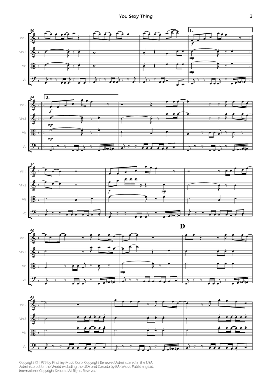 You Sexy Thing - Score Only String Quartet scores gallery preview page 3