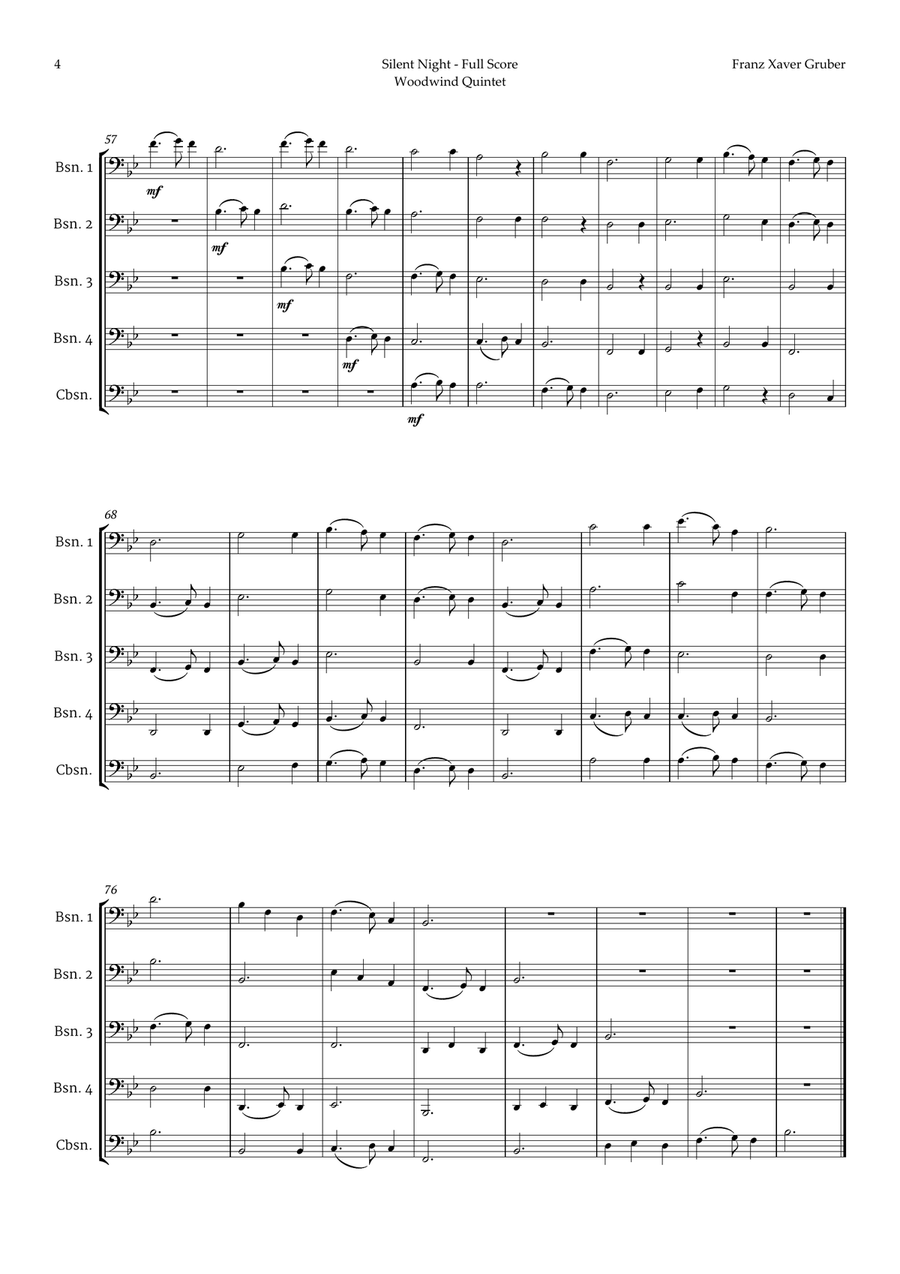Silent Night by Franz Gruber for Bassoon Quintet Woodwind Quintet scores gallery preview page 4