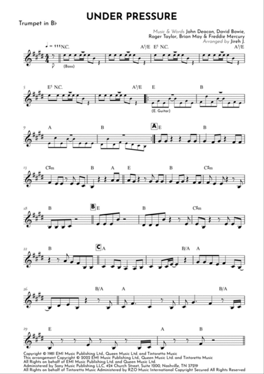 Under Pressure B-Flat Trumpet scores gallery preview page 2