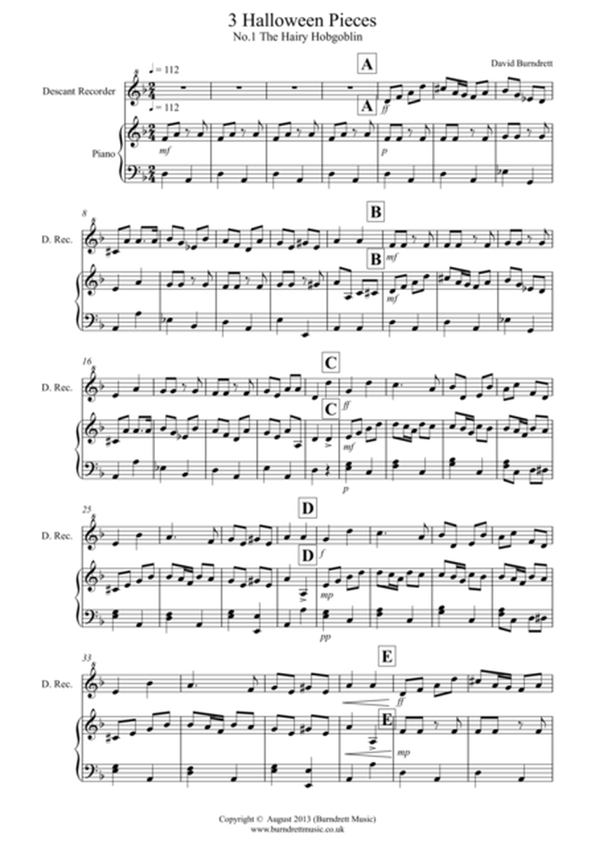 3 Halloween Pieces for Descant Recorder and Piano image number null