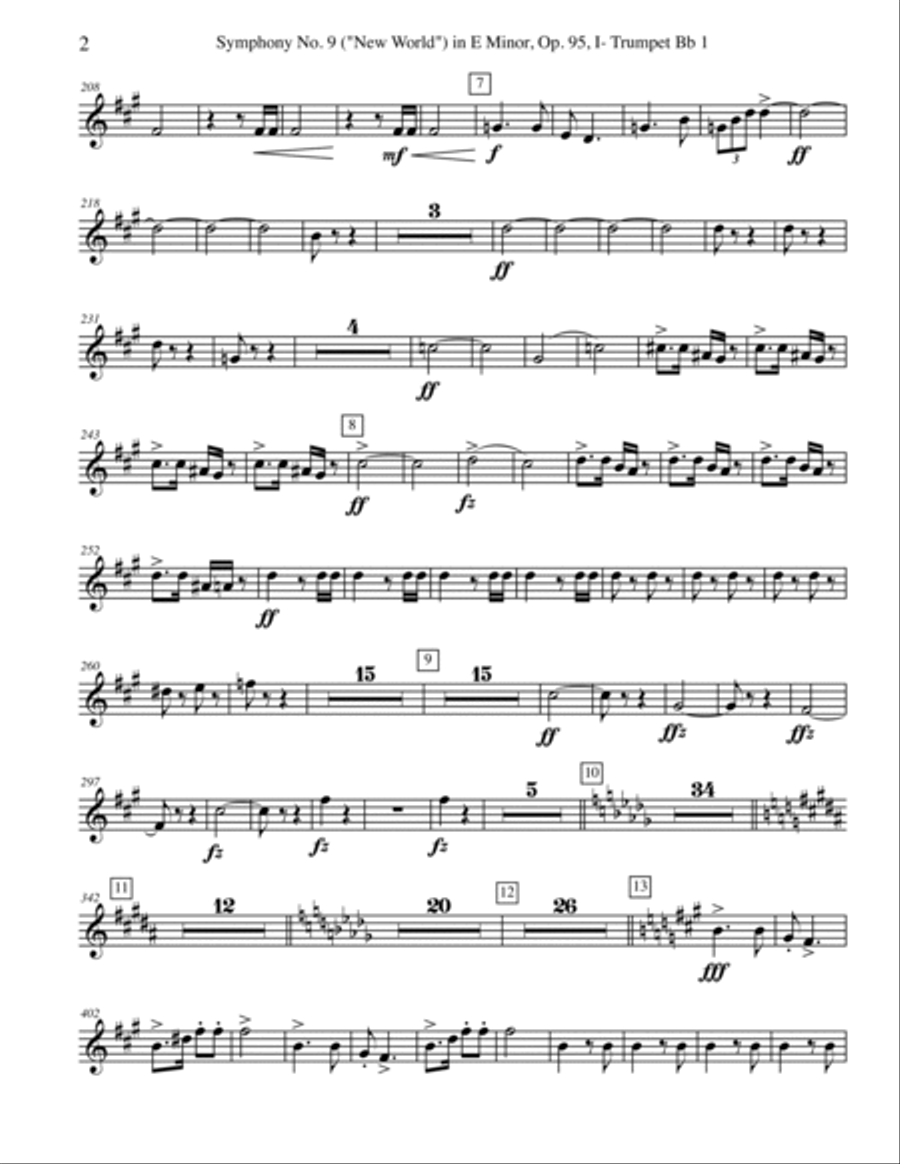 Dvorak Symphony No. 9, New World, Movement I - Trumpet in Bb 1 (Transposed Part), Op.95 B-Flat Trumpet scores gallery preview page 2