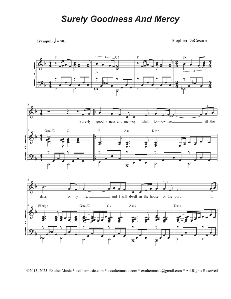 Surely Goodness And Mercy (Unison choir)