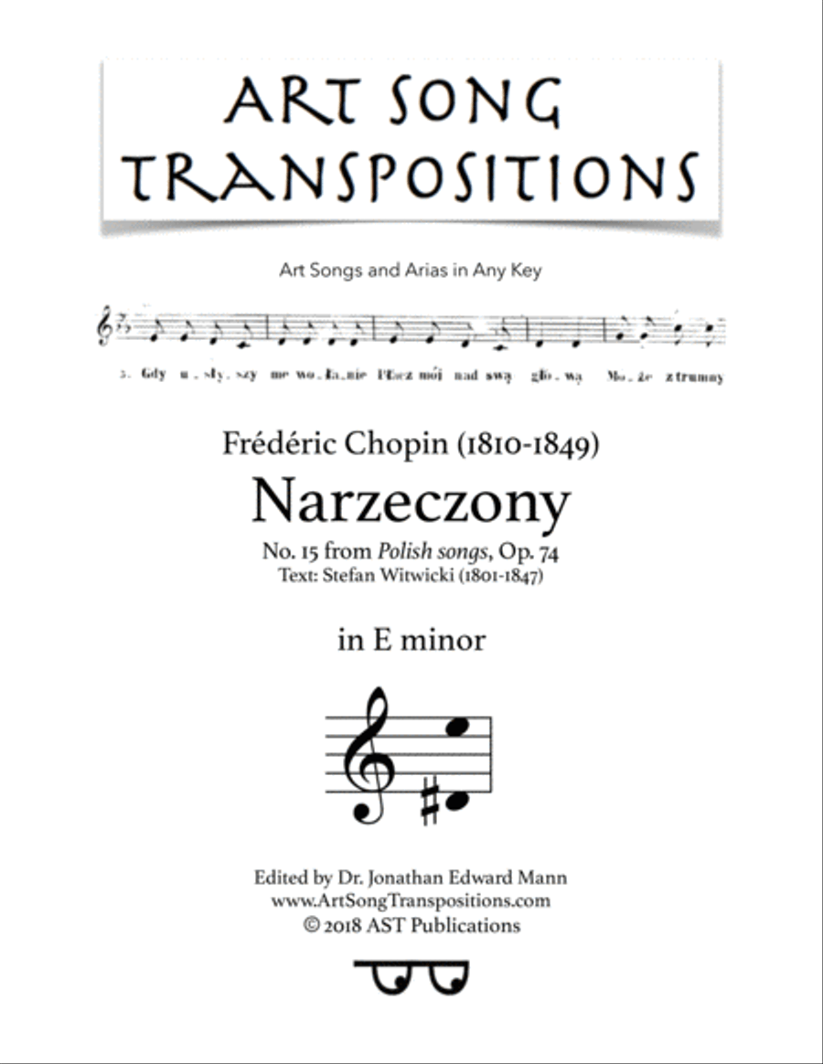 CHOPIN: Narzeczony, Op. 74 no. 15 (transposed to E minor) Voice scores gallery preview page 1