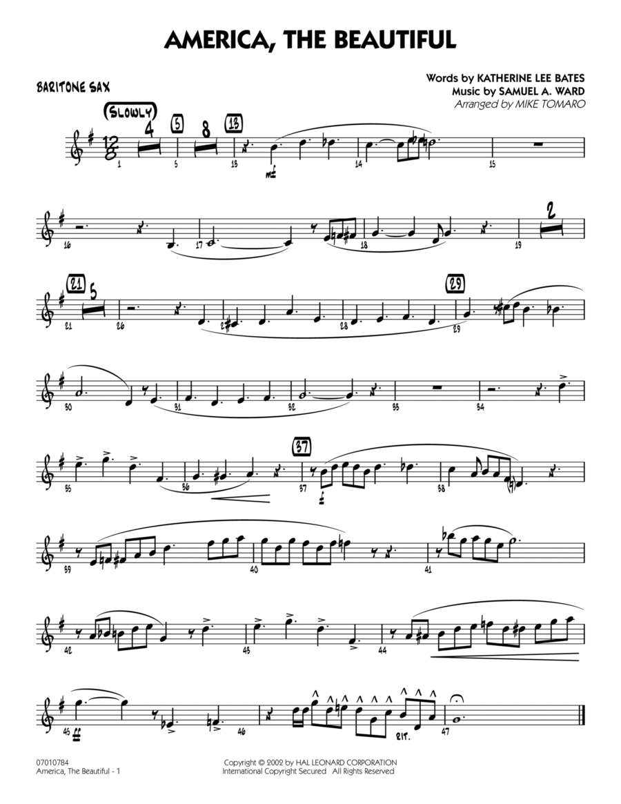 America, The Beautiful - Baritone Sax Jazz Ensemble scores gallery preview page 1