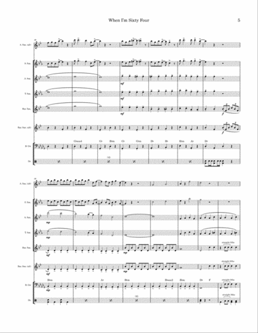 When I'm Sixty-four Saxophone Quartet scores gallery preview page 5