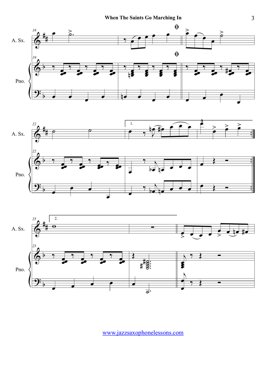 When The Saints Go Marching In , for Piano and Alto saxophone Jazz Ensemble scores gallery preview page 4