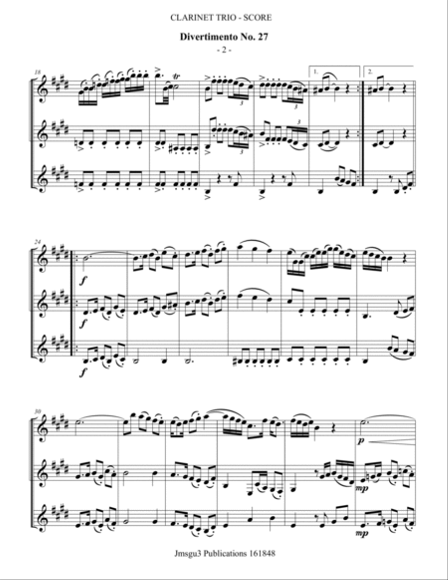 Haydn: Divertimento No. 27 for Clarinet Trio Clarinet Trio scores gallery preview page 2