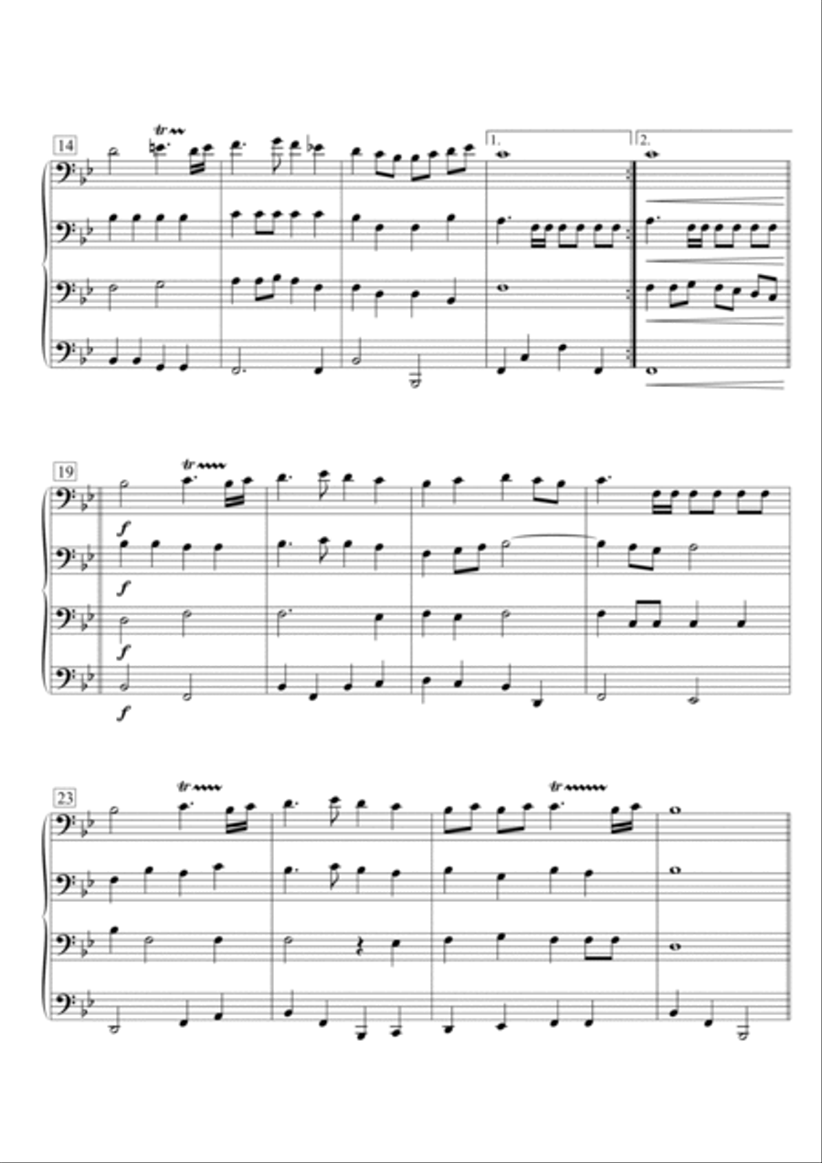 The Prince of Denmark's March (Trumpet Voluntary) for Trombone Quartet (B flat major) Brass Quartet scores gallery preview page 3