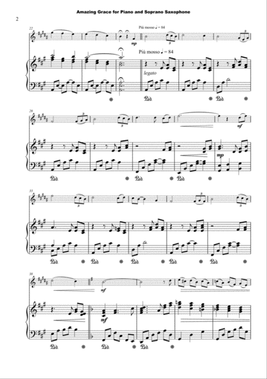 Amazing Grace, Concert Solo for Soprano Saxophone and Piano Soprano Saxophone scores gallery preview page 2