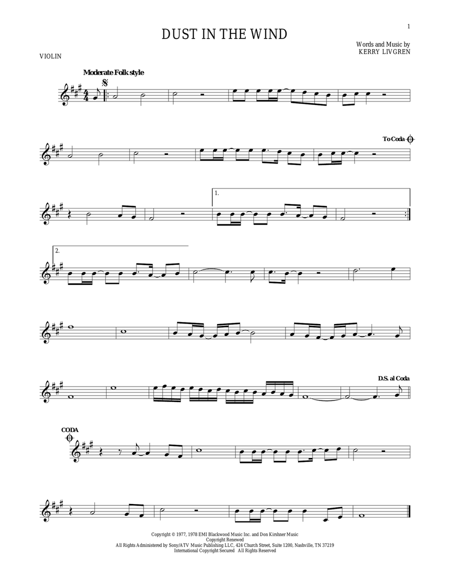 Dust In The Wind Violin Solo scores gallery preview page 1