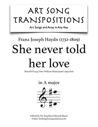 Book cover for HAYDN: She never told her love (transposed to A major)