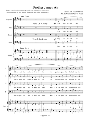 Brother James Air - SATB & piano/Organ Arr. by Graham Dickson-Place