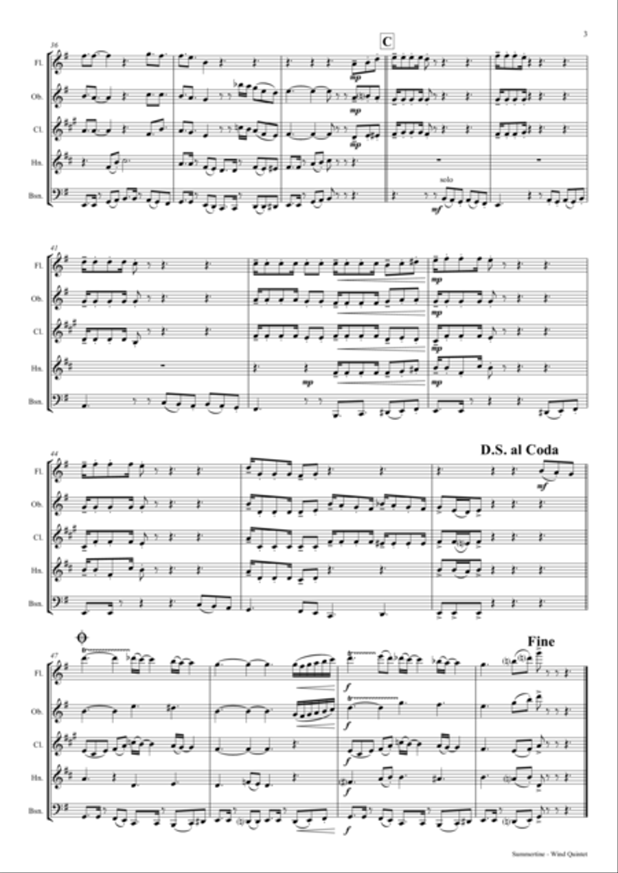 Summertime Woodwind Quintet scores gallery preview page 4