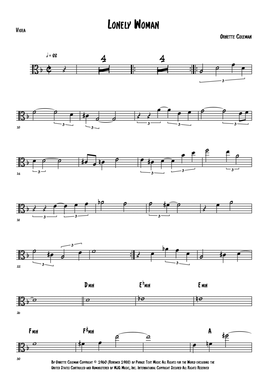 Lonely Woman Lonely Woman Viola Solo scores gallery preview page 1