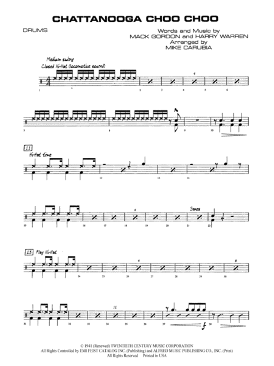 Chattanooga Choo Choo: Drums Jazz Ensemble scores gallery preview page 1