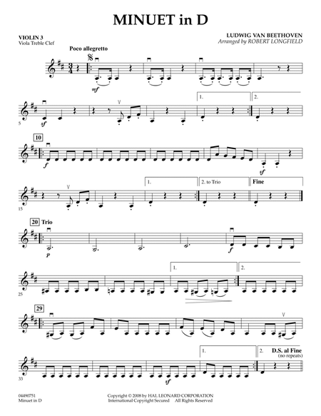 Minuet in D - Violin 3 (Viola Treble Clef)