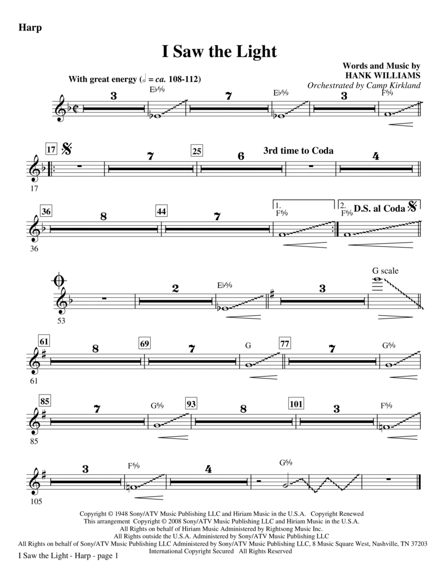 I Saw The Light - Harp I Saw The Light - Harp Choir scores gallery preview page 1