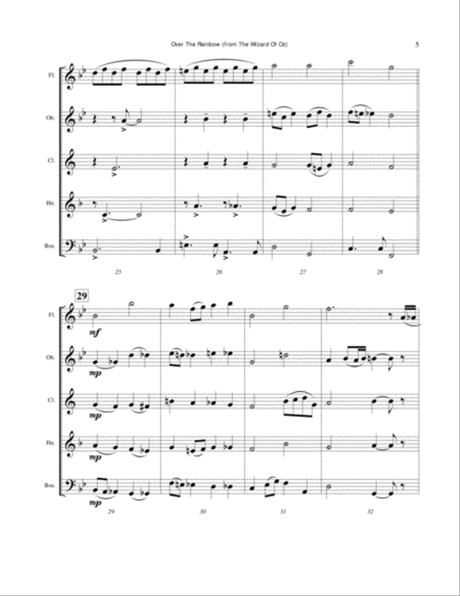 Over The Rainbow (from The Wizard Of Oz) Woodwind Quintet scores gallery preview page 5