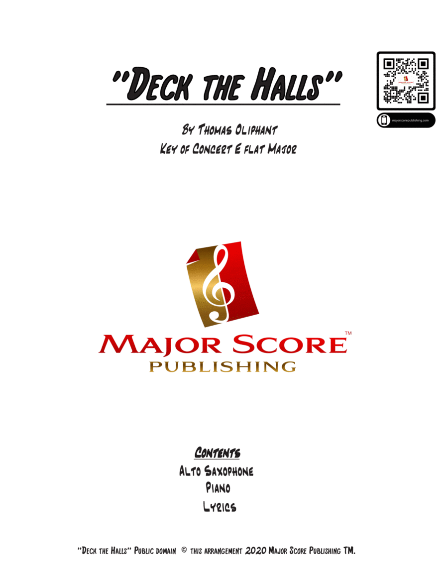 Deck the Halls - ALTO SAX & PIANO - Eb Major ( EASY KEY OF C FOR ALTO) image number null