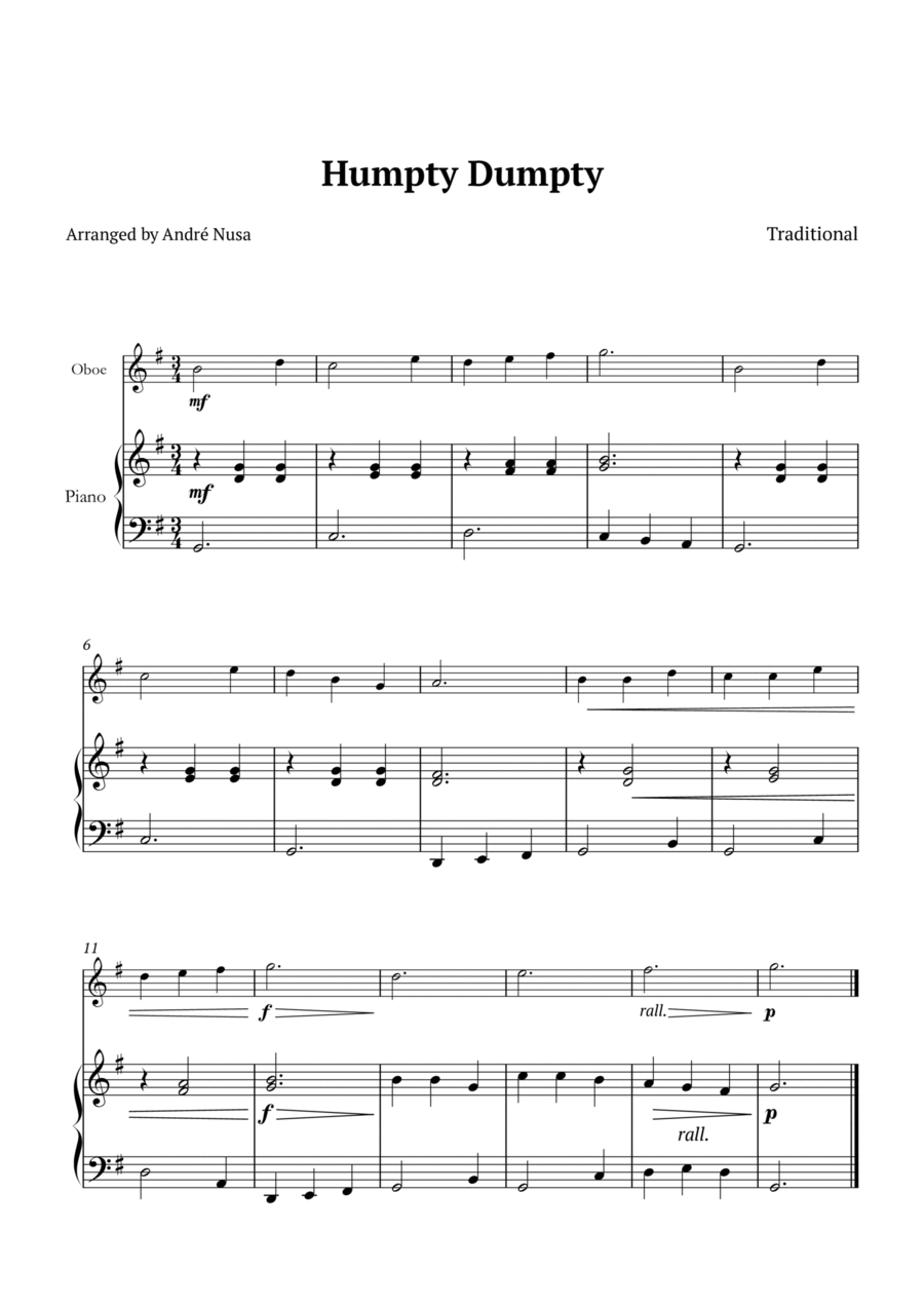 Humpty Dumpty Piano scores gallery preview page 1