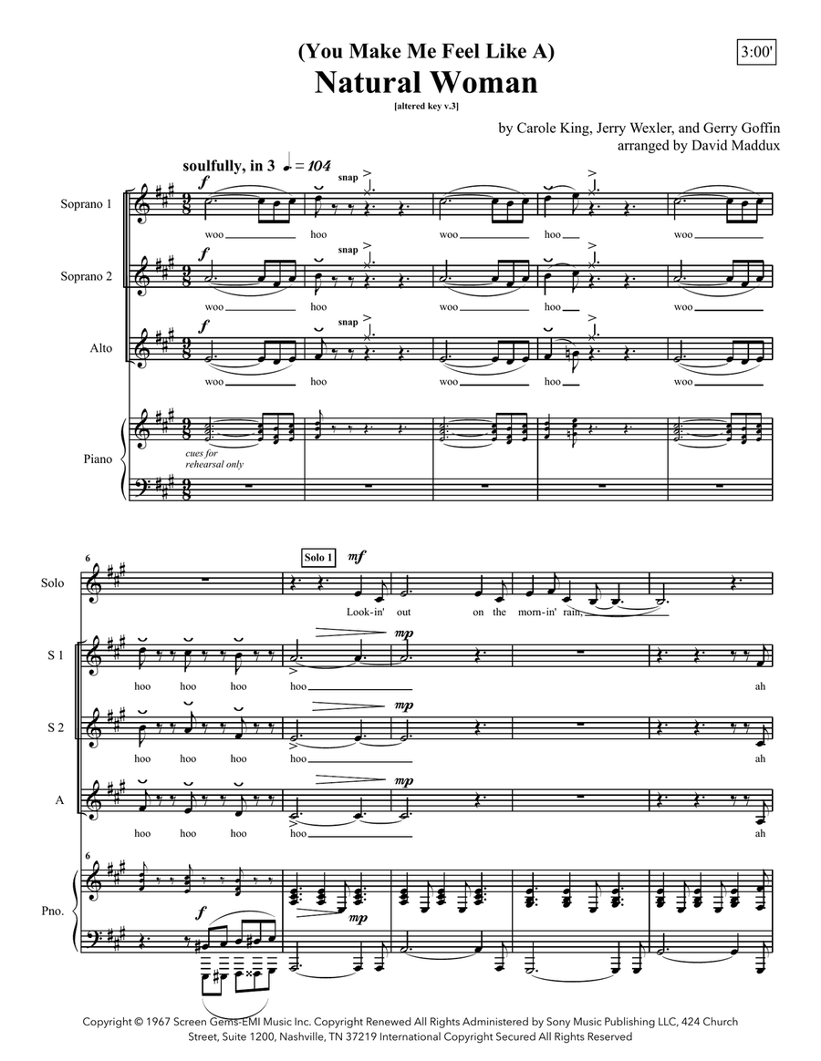 (You Make Me Feel Like) A Natural Woman by Aretha Franklin SSAA - Digital Sheet Music