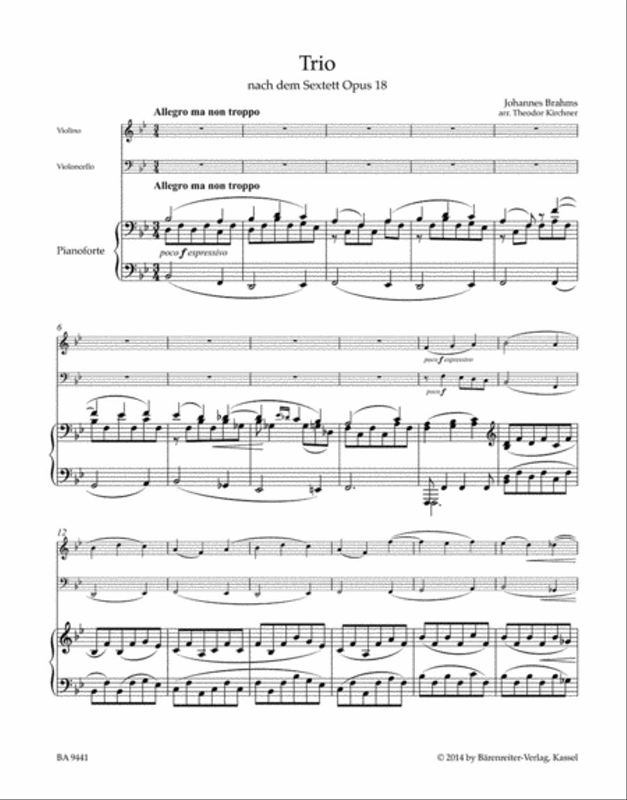 Trio fur Violine, Violoncello und Klavier (nach dem Sextett in B op. 18) Piano Trio scores gallery preview page 2