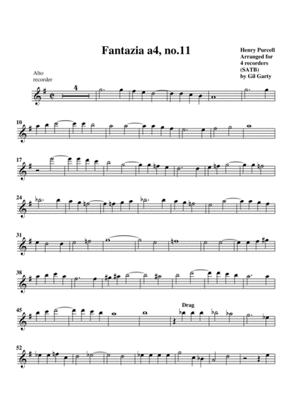 Fantazia no.11 (arrangement for 4 recorders (SATB or SATgB))